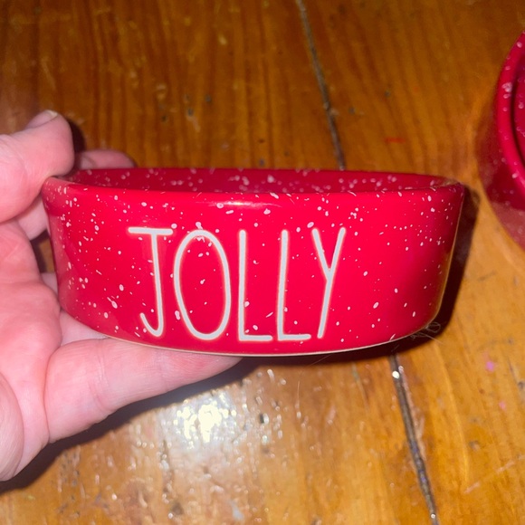 Rae Dunn ~ JOLLY & JOY ~ Set of 2 ~ Holiday Pet Dog Cat Bowls (4 Inches each) - Picture 2 of 7